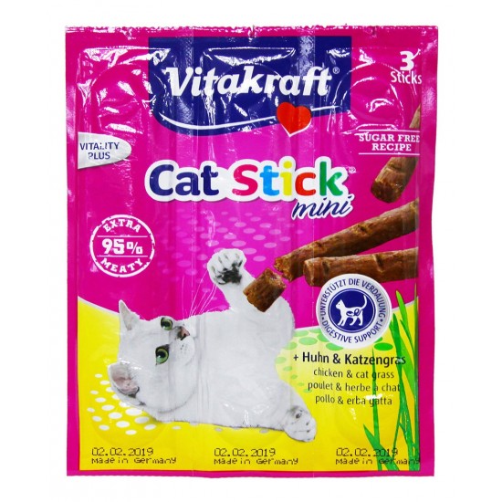 德國VitaKraft 貓小食 (雞+貓草) (3支裝) 18g